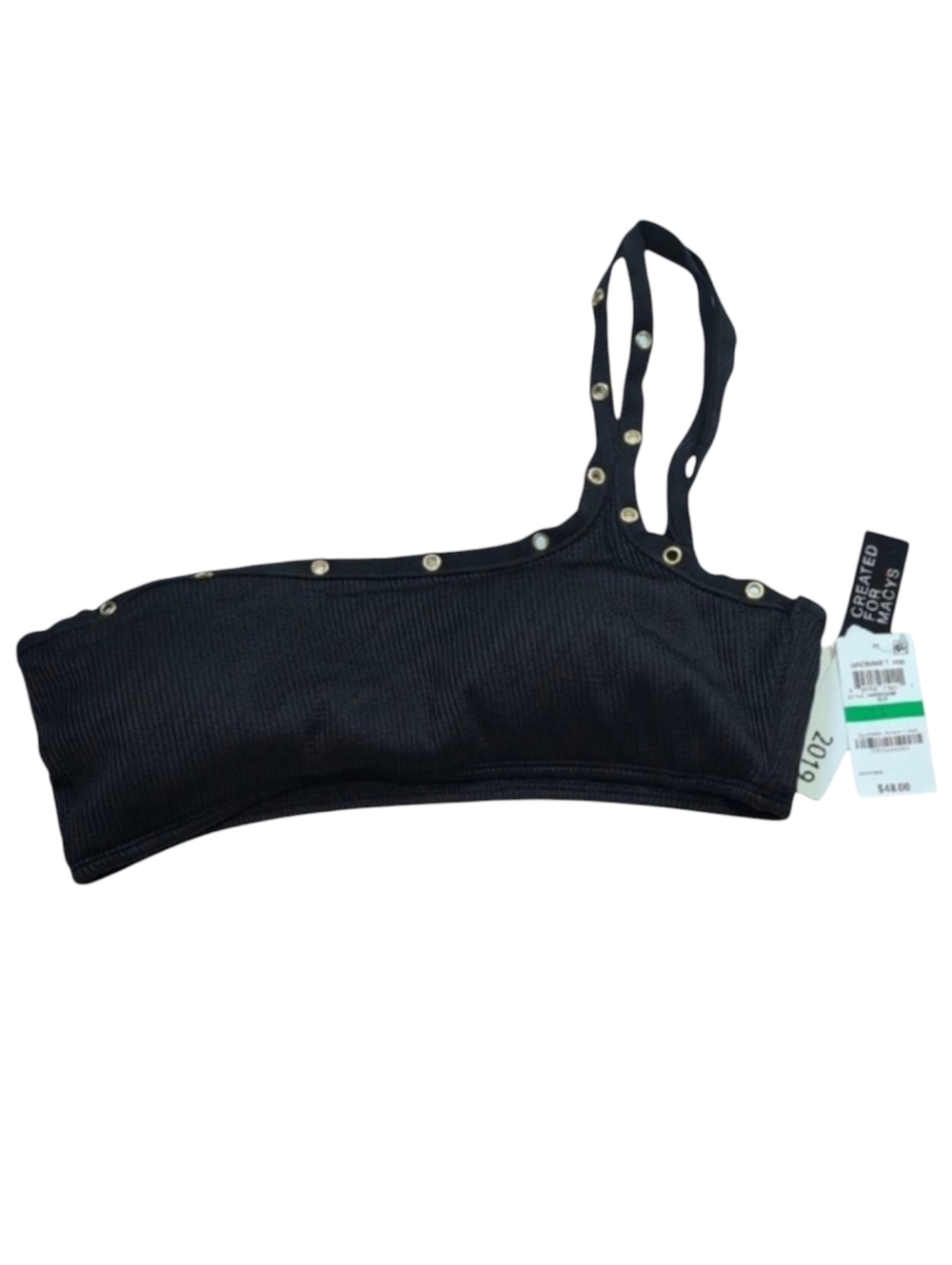 Bar III Black Ribbed Bikini Top One Shoulder Size Large